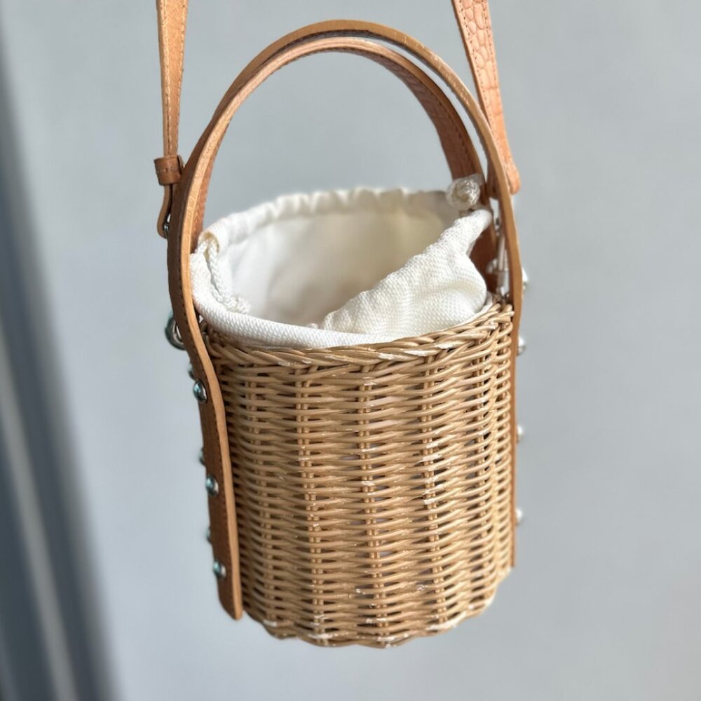 Wicker Wings Bamboo Leather-Trim Bucket Bag